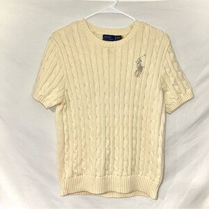 Polo by Ralph Lauren Cream Cable Knit Beaded Big Pony Logo Preppy Sweater